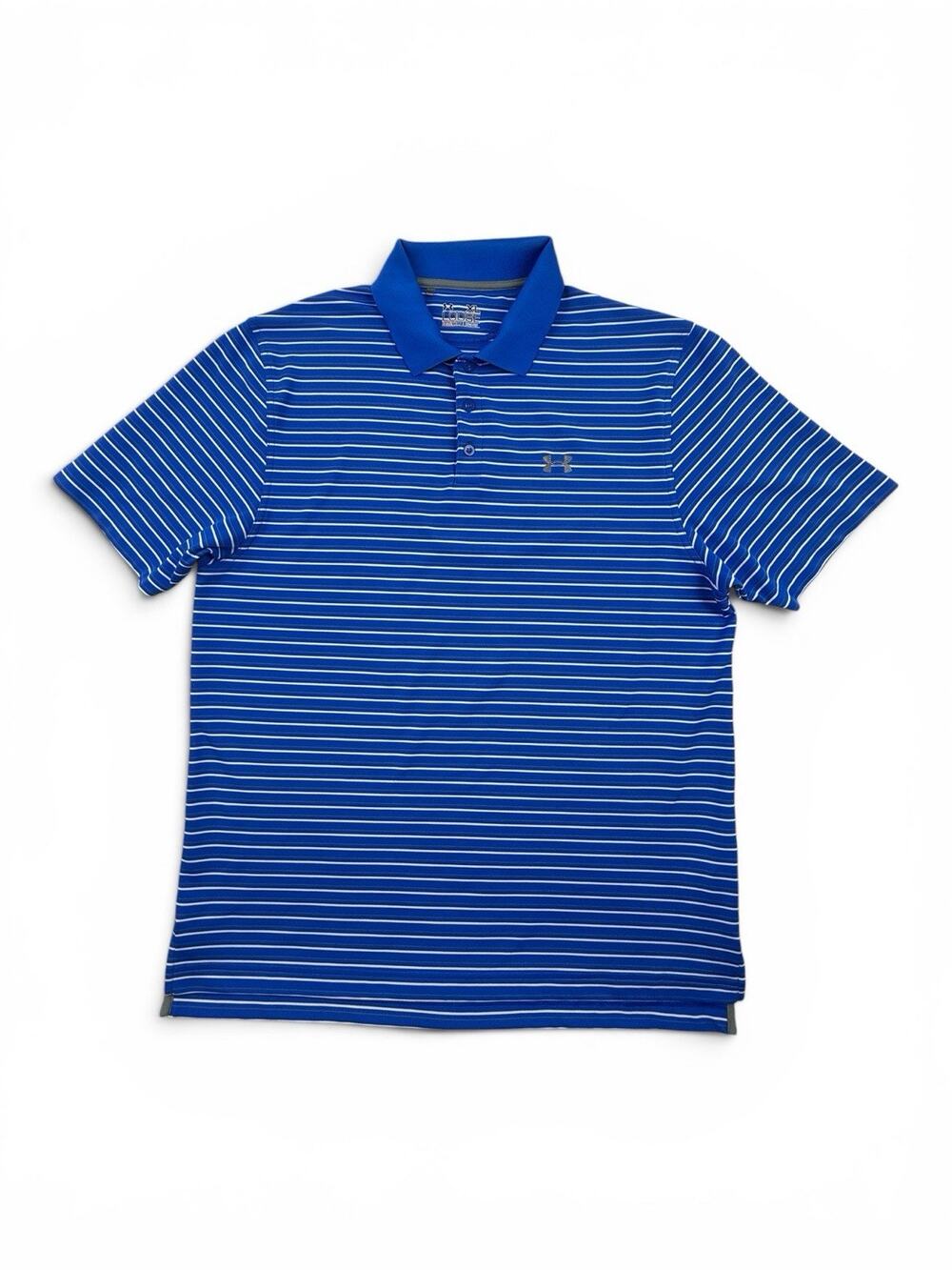 Under Armour Polo Shirt Mens XL Striped Blue White Performance Loose HeatGear